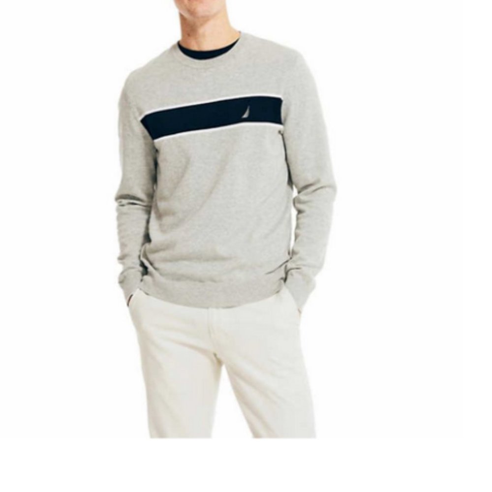 DEFECT Nautica Men's Long Sleeve Colorblock Sweater Gray Size 2XL $45 Z948
